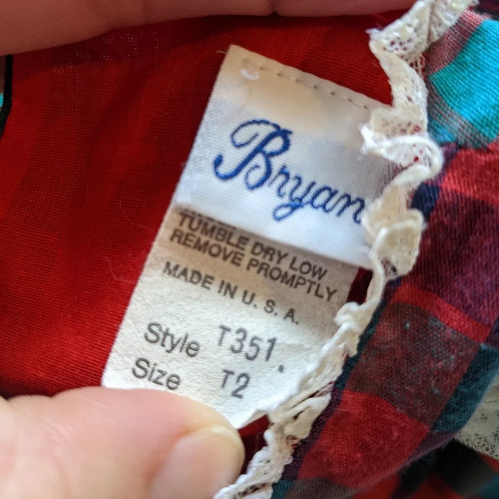 VINTAGE Bryan red plaid ruffles and lace full circle skirt girls dress 2t